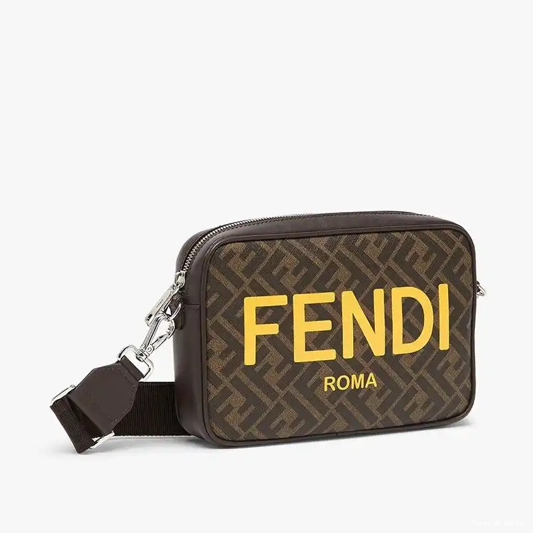 Vintage HOT In FF Motif Case Camera Fabric Fendi Brown Compact ROMA Logo 0326
